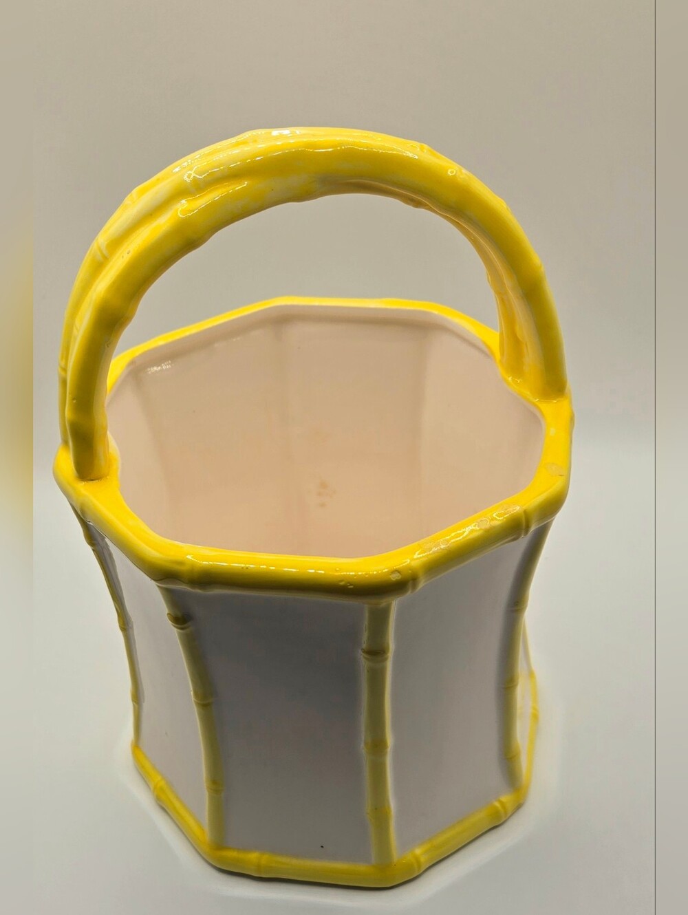 Vintage Fitz and Floyd White & Yellow Bamboo Basket Easter Spring Summer Decor